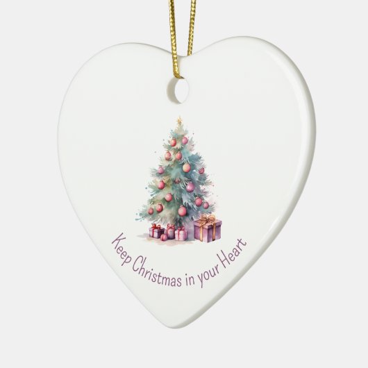 保ハートのクリスマス編集可能文字ハート セラミックオーナメント (左)