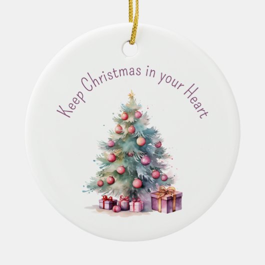 保ハート編集可能文字ツリー セラミックオーナメント (正面)