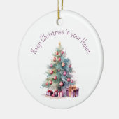 保ハート編集可能文字ツリー セラミックオーナメント (左)