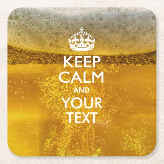 保パーソナライズされたCALMとYour Text on Beer スクエアペーパーコースター (正面)