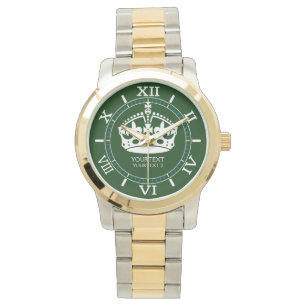 保パーソナライズされたCalm Crown on Forest Green Decor 腕時計