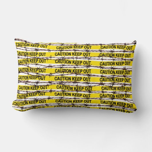 保出て！イエローテープおよび有刺鉄線 ランバークッション (正面)