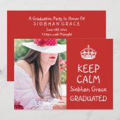 保卒業パーソナライズされた赤 案内状 (正面/裏面)