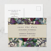 保存する日付の水色の梅の紫のフローラ ポストカード (正面/裏面)