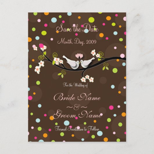 保存する日付の鳩+紙吹雪のスプラッシュ 案内ポストカード (正面)