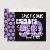 保存する日付サプライズ50th紫モダン黒04 案内ポストカード (正面/裏面)