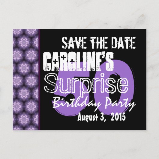 保存する日付サプライズ50th紫モダン黒04 案内ポストカード (正面)