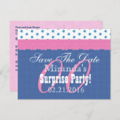 保存する日付任意の年のサプライズ誕生日ブルーS10 案内ポストカード (正面/裏面)