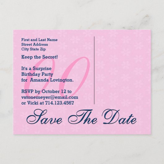 保存する日付任意の年のサプライズ誕生日ブルーS10 案内ポストカード (裏面)