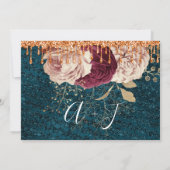 保存する日付花模様バラ銅ドリップティール(緑がかった色)リース セーブザデート (裏面)