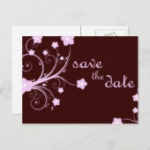 保存する日付：ピンクの花： 案内ポストカード (正面/裏面)