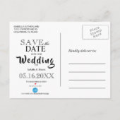 保存する日付 – 紫エレガントの花結婚の 案内ポストカード (裏面)