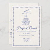 保存する日付：青よくはしゃぐお祝い 招待状 (正面/裏面)