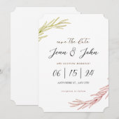 保存の日おしゃれな葉の結婚式 招待状 (正面/裏面)
