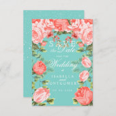 保存の日付 ティールとボタニカル コーラル フローラル セーブザデート (正面/裏面)