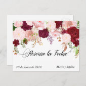 保存の日付 保存する日付 ワインレッドピンク 案内ポストカード (正面/裏面)