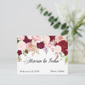 保存の日付 保存する日付 ワインレッドピンク 案内ポストカード (スタンド正面)