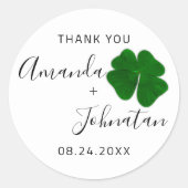 保存の日付 名前 四葉のクローバー 白 ラウンドシール (正面)