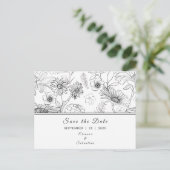 「保存の日付」黒と白のダリアの花模様 ポストカード (スタンド正面)