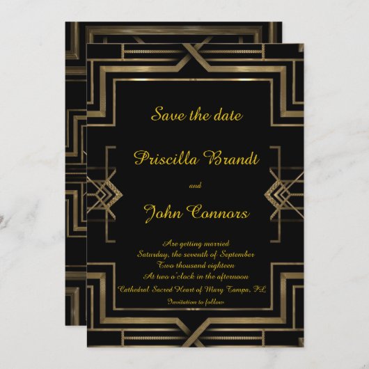 保存を日付、素晴らしいGatsby黒原稿結婚します セーブザデート (正面/裏面)