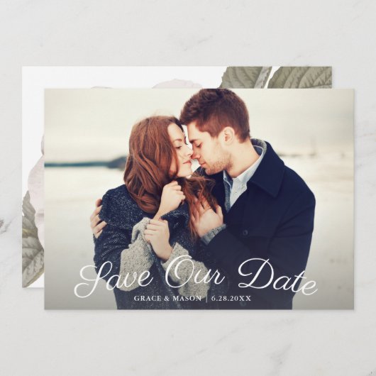 保存を植物の写真が付いている日付結婚することは上がりました セーブザデート (正面/裏面)