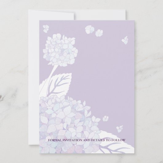 保存を結婚している甘いアジサイ日付の招待状 セーブザデート (裏面)