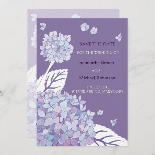 保存を結婚している甘いアジサイ日付の招待状 セーブザデート (正面/裏面)