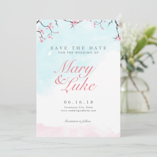 保存を結婚します日付|の水彩画の桜 セーブザデート (スタンド正面)
