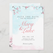 保存を結婚します日付|の水彩画の桜 セーブザデート (正面/裏面)