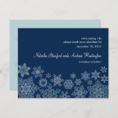 保存を結婚する冬の雪片日付カード セーブザデート (正面/裏面)