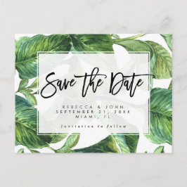 保存を結婚する熱帯シュロの葉日付カード 案内ポストカード