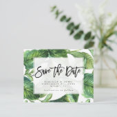 保存を結婚する熱帯シュロの葉日付カード 案内ポストカード (スタンド正面)