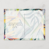 保存を結婚する熱帯花柄ライト日付カード 案内ポストカード (裏面)