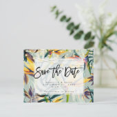 保存を結婚する熱帯花柄ライト日付カード 案内ポストカード (スタンド正面)