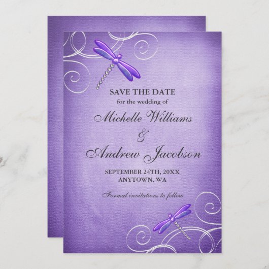 保存を結婚する紫色のトンボの渦巻日付 セーブザデート (正面/裏面)