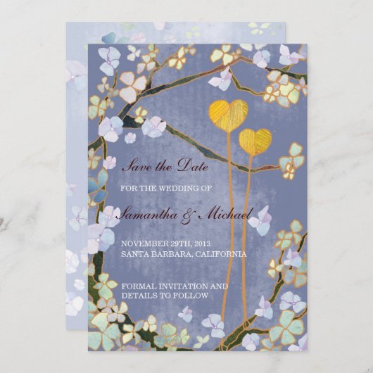 保存を結婚する2つのハート日付の招待状 セーブザデート (正面/裏面)