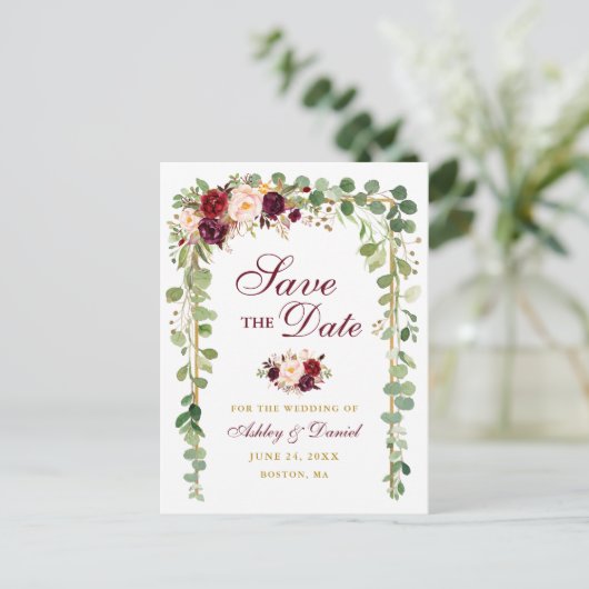 保存ザデイトボタニカルグリーン金ゴールドブルゴーニュフローラ 案内ポストカード (スタンド正面)