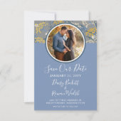 保存ザデイトボタニカルデイジーフローライエロー&ネイビー 招待状 (正面)