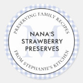 保存ファミリーレシピペリウィンクルブルーモノグラム ラウンドシール (正面)