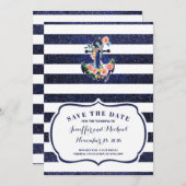 保存日ストライプの付フローラいかり 招待状 (正面/裏面)
