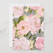 保存日付のお知らせ。グレーの芍薬とピンクのブライダルシャワー セーブザデート (裏面)