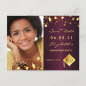 保存日付の写真 卒業パーティー ワインレッド ポストカード (正面)