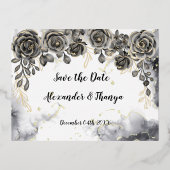 保存日付の箔押し招待状はがき 箔招待状ポストカード (正面)