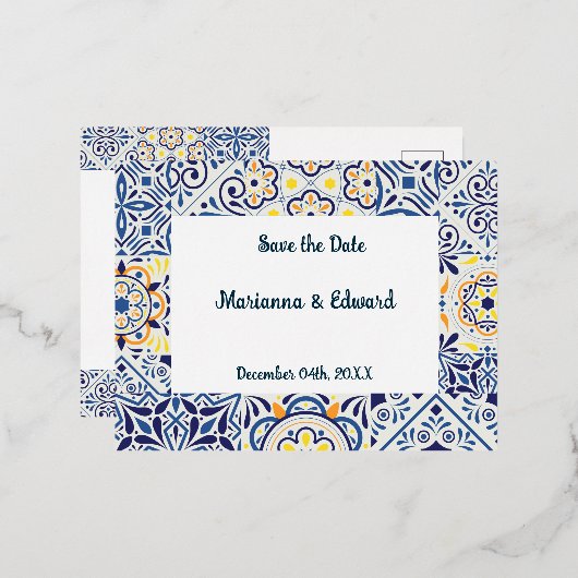 保存日付の箔招待状はがき 箔招待状ポストカード (正面/裏面)