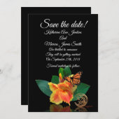 保存日付カード カンナの花と蝶 招待状 (正面/裏面)