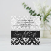 保存日付カード ブラック ダマスク モノグラム 名前, エレガント ダマスク モノグラム 保存日付  セーブザデート (スタンド正面)