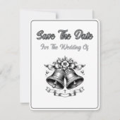 保存日付カード モノクロ 結婚式の鐘 セーブザデート (正面)