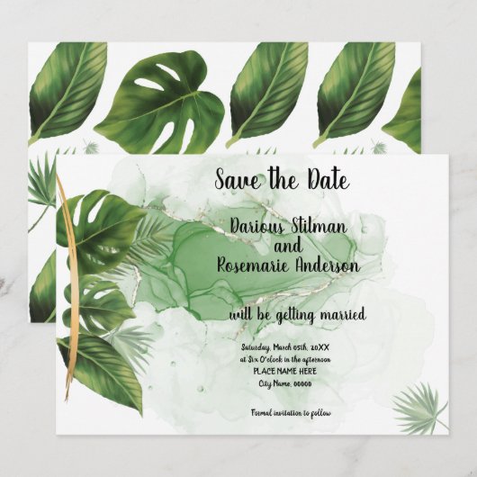 保存日付トロピカルパーム招待状 招待状 (正面/裏面)