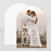 保存日付、おしゃれな白いカリグラフィーの結婚式写真 招待状 (正面/裏面)