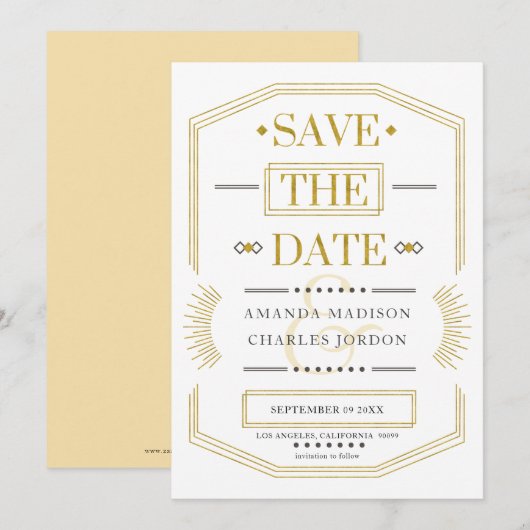 保存日付 アートデコ幾何学フレーム 招待状 (正面/裏面)